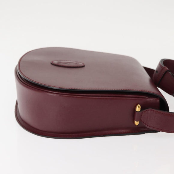 CARTIER Must Line Shoulder Bag Leather Bordeaux Gold Auth 146793