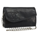 CHANEL COCO Mark Chain Shoulder Bag Lamb Skin Vintage Black CC Auth 146795-1