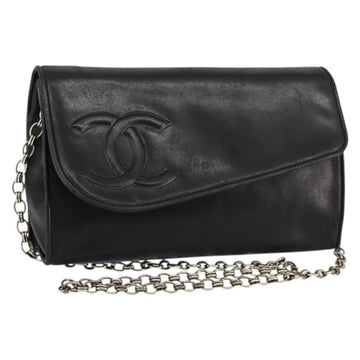 CHANEL COCO Mark Chain Shoulder Bag Lamb Skin Vintage Black CC Auth 146795