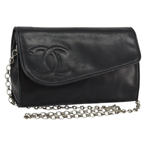 CHANEL COCO Mark Chain Shoulder Bag Lamb Skin Vintage Black CC Auth 146795