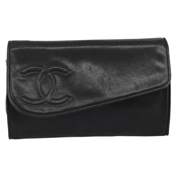 CHANEL COCO Mark Chain Shoulder Bag Lamb Skin Vintage Black CC Auth 146795