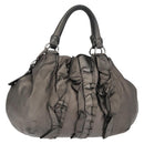 PRADA Tote Bag Leather Gray Silver Auth 146806-1