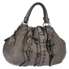 PRADA Tote Bag Leather Gray Silver Auth 146806