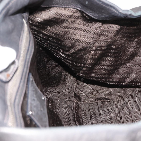 PRADA Tote Bag Leather Gray Silver Auth 146806