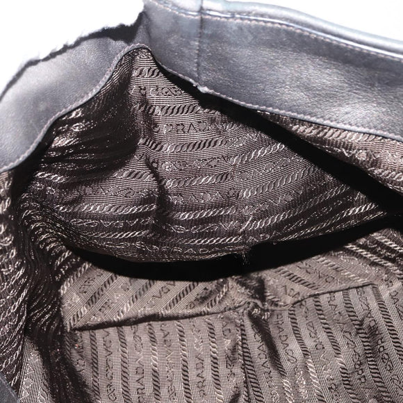 PRADA Tote Bag Leather Gray Silver Auth 146806