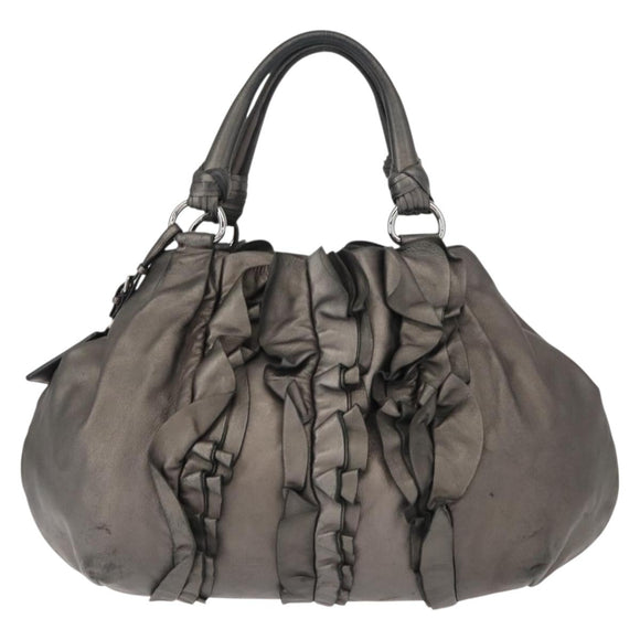 PRADA Tote Bag Leather Gray Silver Auth 146806
