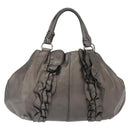 PRADA Tote Bag Leather Gray Silver Auth 146806-2