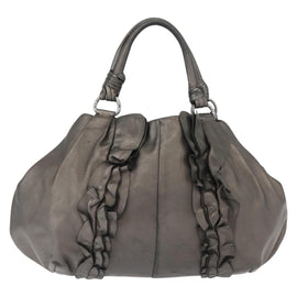 PRADA Tote Bag Leather Gray Silver Auth 146806 - 0