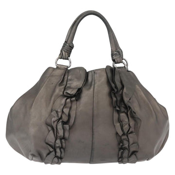 PRADA Tote Bag Leather Gray Silver Auth 146806 - 0