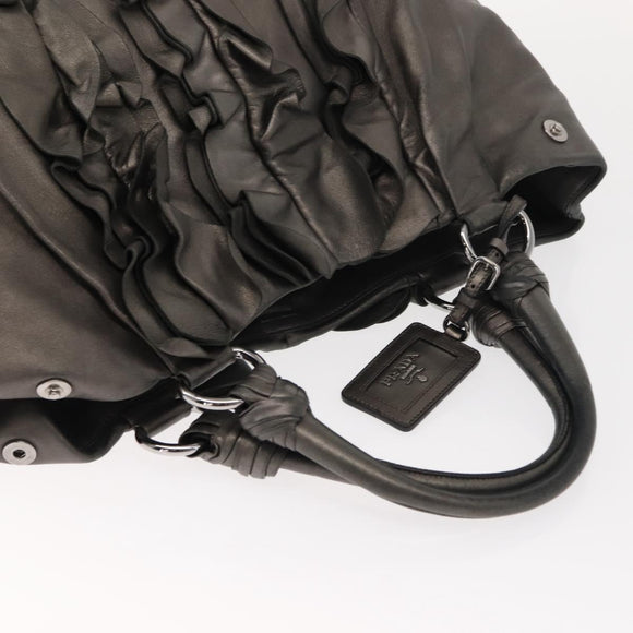 PRADA Tote Bag Leather Gray Silver Auth 146806