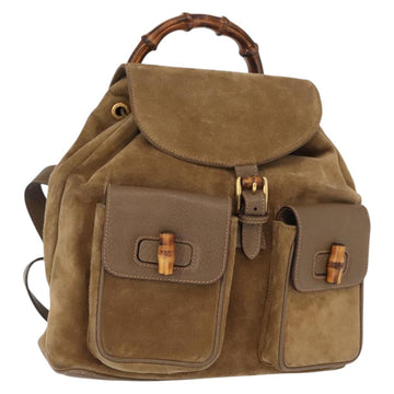 GUCCI Bamboo Backpack Suede Brown Gold 003 58 0016 Auth 146807