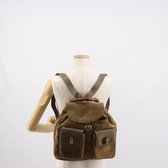 GUCCI Bamboo Backpack Suede Brown Gold 003 58 0016 Auth 146807