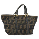 FENDI Zucca Canvas Handtas Bruin Zwart goud Auth 146809-1