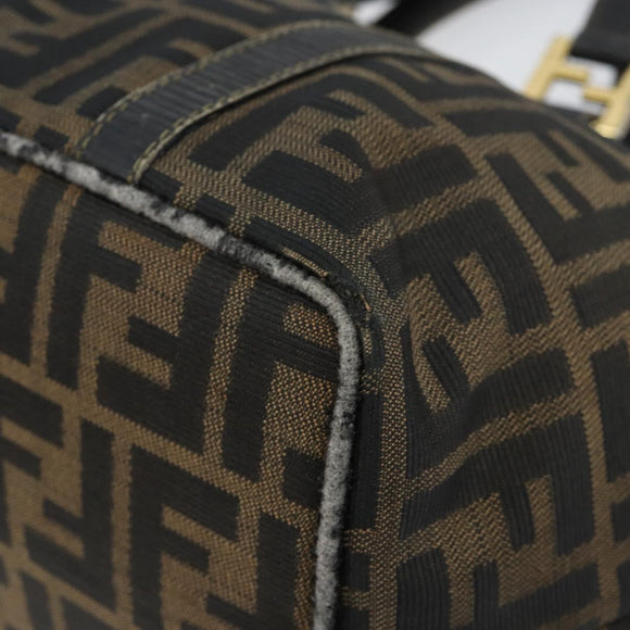 FENDI Zucca Canvas Handtas Bruin Zwart goud Auth 146809