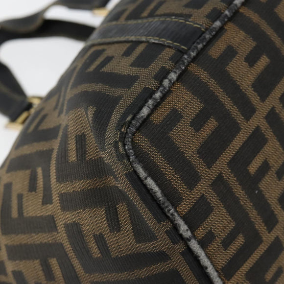 FENDI Zucca Canvas Handtas Bruin Zwart goud Auth 146809