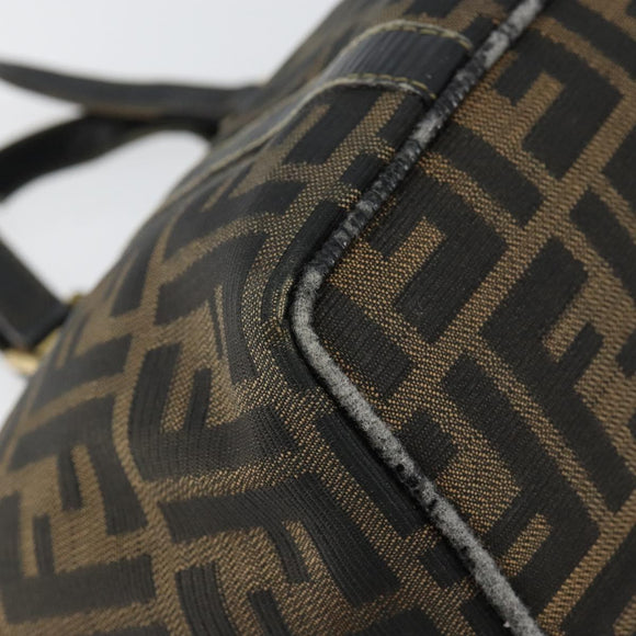 FENDI Zucca Canvas Handtas Bruin Zwart goud Auth 146809