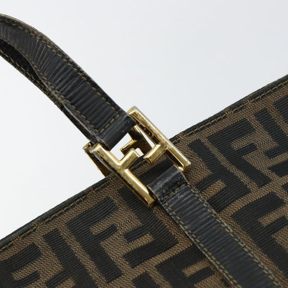 FENDI Zucca Canvas Handtas Bruin Zwart goud Auth 146809