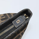 FENDI Zucca Canvas Handtas Bruin Zwart goud Auth 146809-10