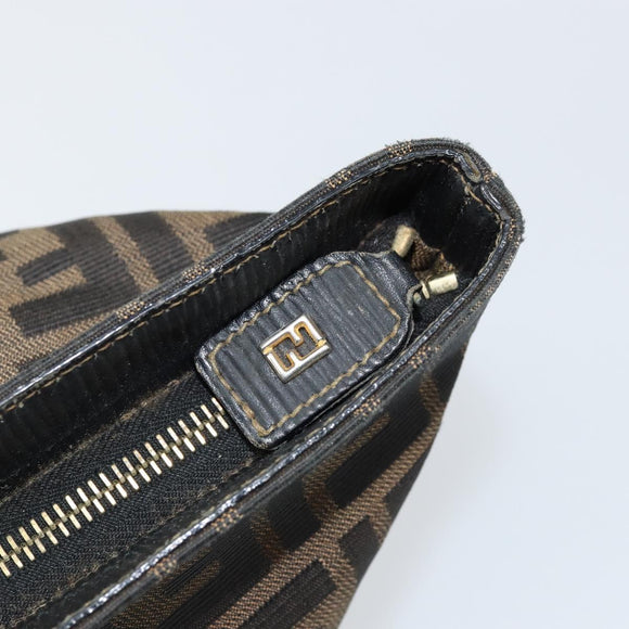 FENDI Zucca Canvas Handtas Bruin Zwart goud Auth 146809