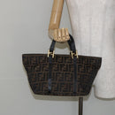 FENDI Zucca Canvas Hand Bag Brown Black gold Auth 146809-22