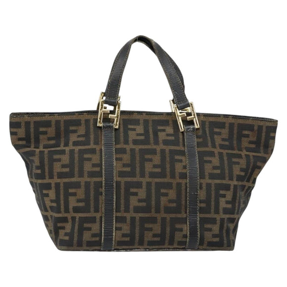 FENDI Zucca Canvas Handtas Bruin Zwart goud Auth 146809