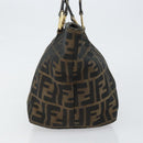 FENDI Zucca Canvas Handtas Bruin Zwart goud Auth 146809-3