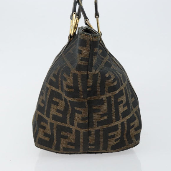 FENDI Zucca Canvas Handtas Bruin Zwart goud Auth 146809