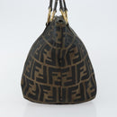 FENDI Zucca Canvas Handtas Bruin Zwart goud Auth 146809-4