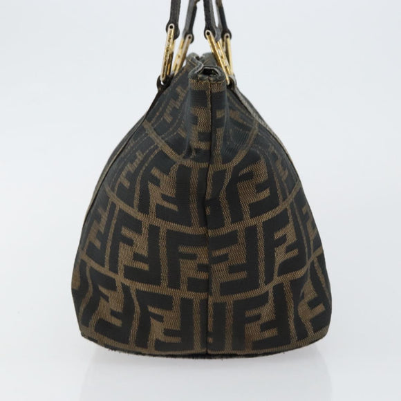 FENDI Zucca Canvas Handtas Bruin Zwart goud Auth 146809