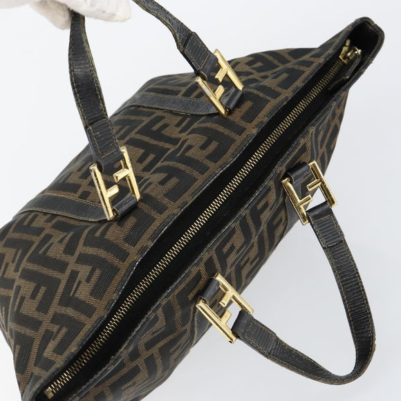 FENDI Zucca Canvas Handtas Bruin Zwart goud Auth 146809