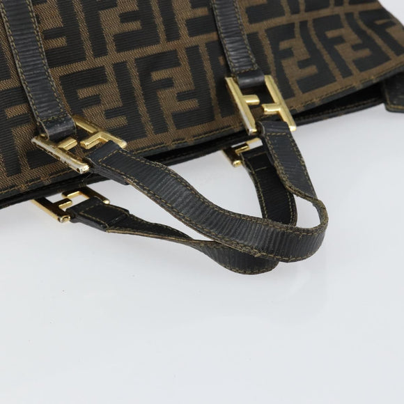 FENDI Zucca Canvas Handtas Bruin Zwart goud Auth 146809