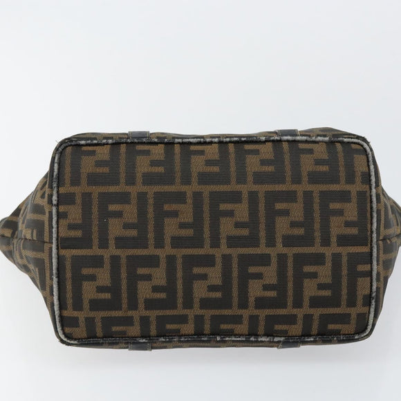 FENDI Zucca Canvas Hand Bag Brown Black gold Auth 146809