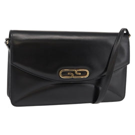 GUCCI Shoulder Bag Leather Vintage Black Gold Auth 146810