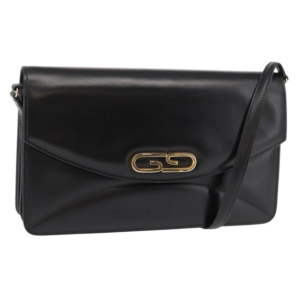 GUCCI Shoulder Bag Leather Vintage Black Gold Auth 146810
