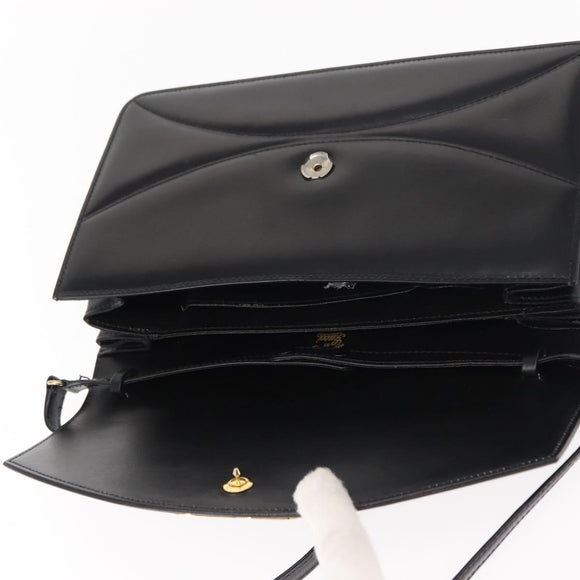 GUCCI Shoulder Bag Leather Vintage Black Gold Auth 146810