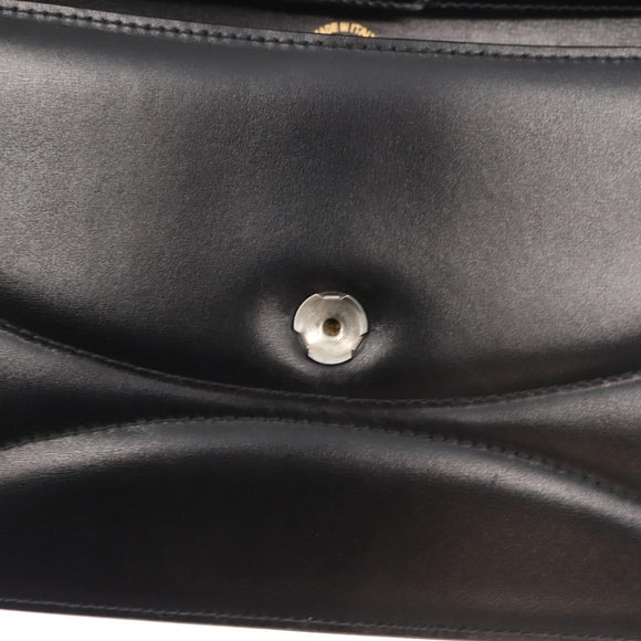 GUCCI Shoulder Bag Leather Vintage Black Gold Auth 146810