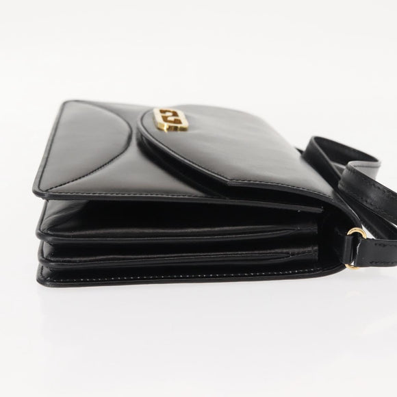 GUCCI Shoulder Bag Leather Vintage Black Gold Auth 146810