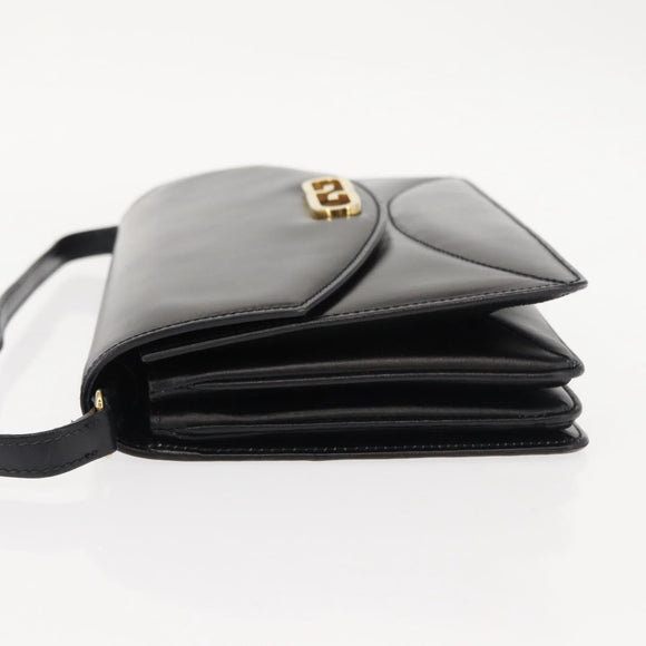 GUCCI Shoulder Bag Leather Vintage Black Gold Auth 146810