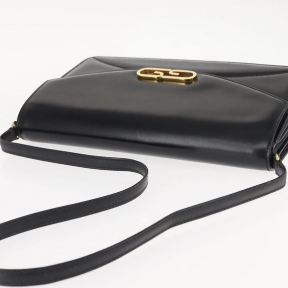 GUCCI Shoulder Bag Leather Vintage Black Gold Auth 146810
