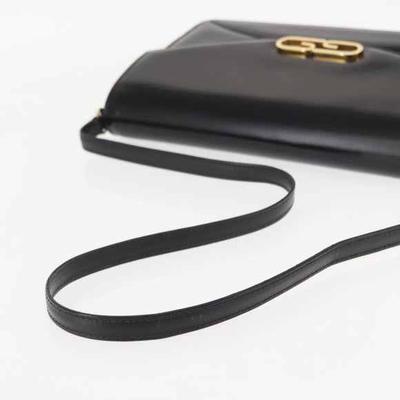 GUCCI Shoulder Bag Leather Vintage Black Gold Auth 146810