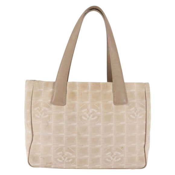 CHANEL New Travel Line Tote Bag Nylon Beige gold CC Auth 146811