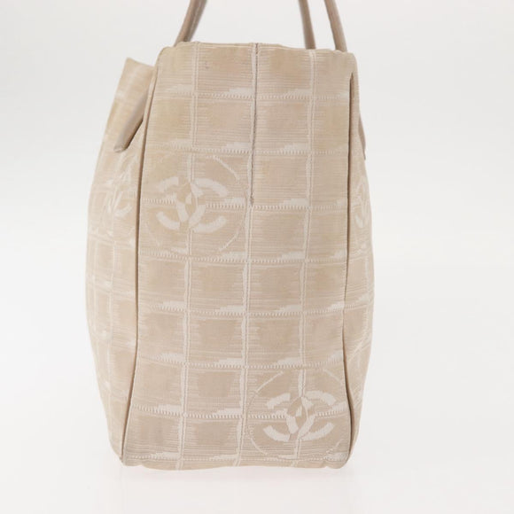 CHANEL New Travel Line Tote Bag Nylon Beige gold CC Auth 146811