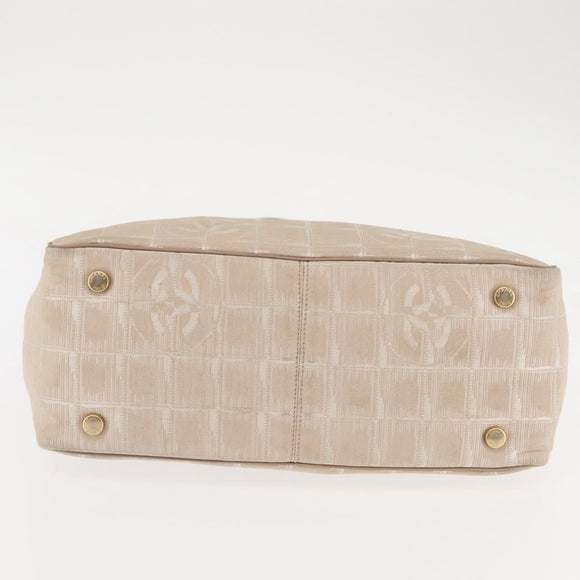 CHANEL New Travel Line Tote Bag Nylon Beige gold CC Auth 146811