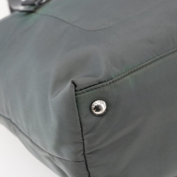 PRADA Tote Bag Nylon Khaki Silver Auth 146817