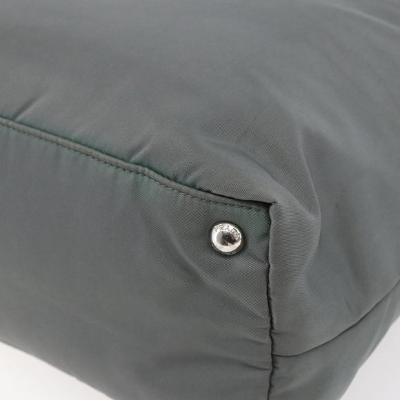 PRADA Tote Bag Nylon Khaki Silver Auth 146817