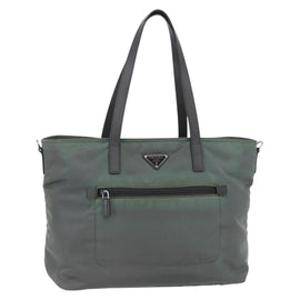 PRADA Tote Bag Nylon Khaki Silver Auth 146817