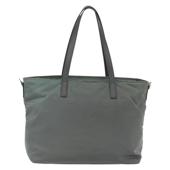 PRADA Tote Bag Nylon Khaki Silver Auth 146817