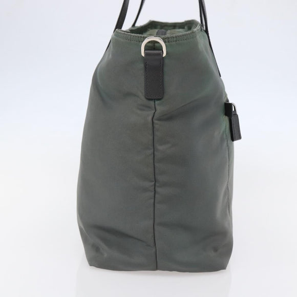 PRADA Tote Bag Nylon Khaki Silver Auth 146817