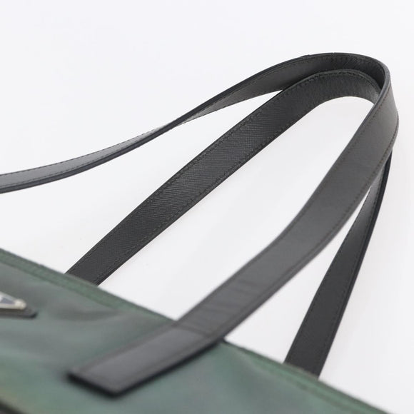 PRADA Tote Bag Nylon Khaki Silver Auth 146817