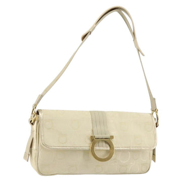 Salvatore Ferragamo Gancini Shoulder Bag Canvas Beige Gold Auth 146818